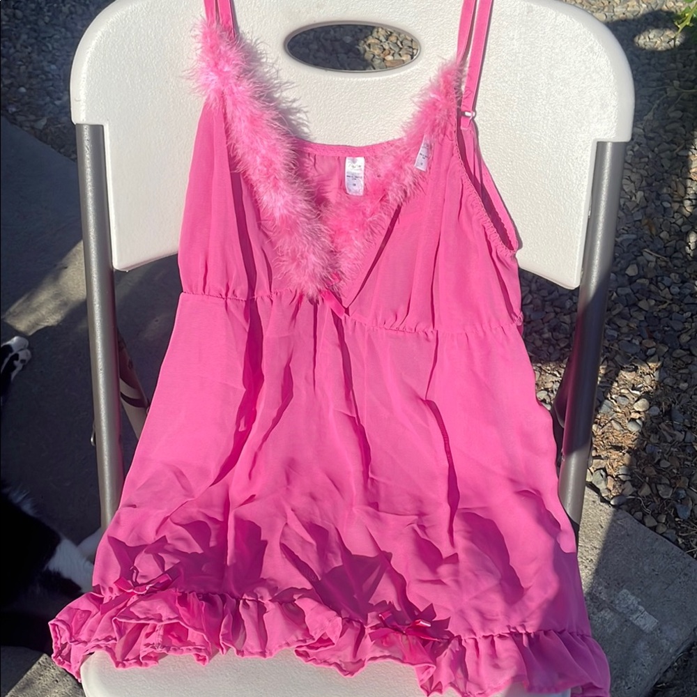 Vibrant Pink Dress with Fluffy Trim